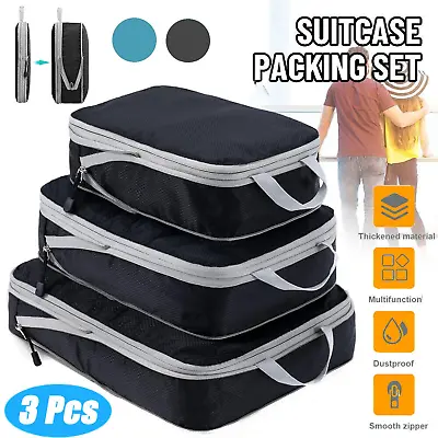 3PCS Travel Storage Suitcases Compression Bags Luggage Organiser Packing Cubes • $24.99