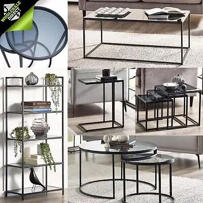 Coffee Table Tv Stand Dining Side Drinks Desk Bookcase Chicago Smoked Glass Top • £83.99