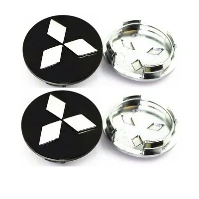 4X 60mm CHROME LOGO BLACK CAR Wheel Cap Hub Center 2.25  For MITSUBISHI PAJERO • $12.23