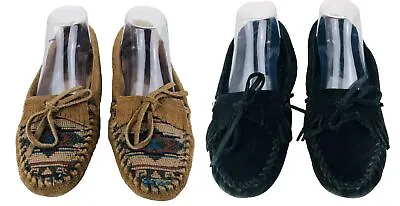 2x Minnetonka Moccasin Slip On Womens 8 Black 400 & El Paso II Aztec Shoes Flats • $36.80