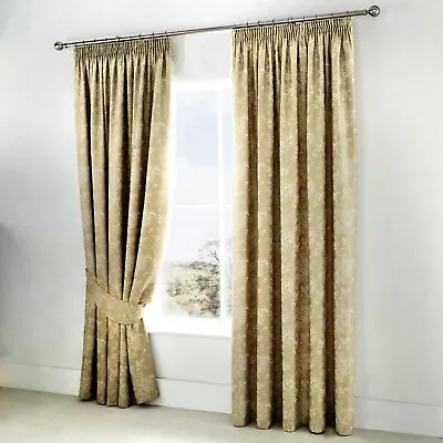 Serene JASMINE Champagne Gold Jacquard Bedroom & Curtains Collection • £59.95