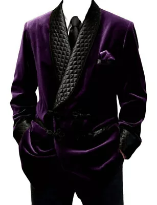 Men Vintage Velvet Smoking Coat Jacket Robe Shawl Lapel Tuxedo Blazer Tailored • $79