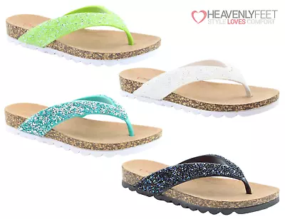 Heavenly Feet Sparkly Summer Sandals Flip Flops Chunky Soles Toe Post Sandals • £16.95