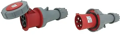JCE 63 Amp 5 Pin Red Trailing Plug & Socket 415V IP67 Waterproof Rated. 3 Phase • £83.69