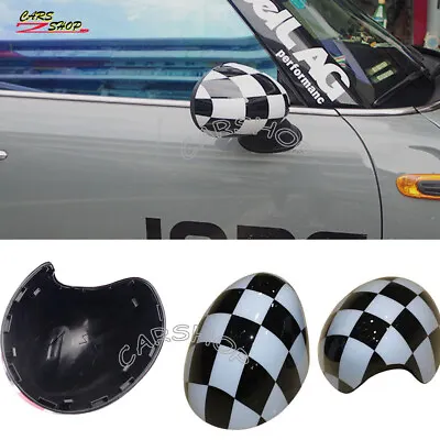 UK Checkered Side Mirror Cover Replace For MINI Cooper F54 F55 F56 F57 F60 14-19 • $144.90