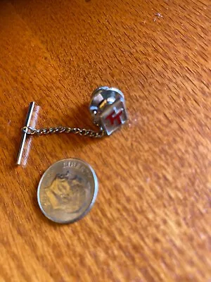 Vintage TT Enamel Sterling Silver LAPEL PIN TIE TACK 5/16” W/ Chain VG ! • $38.15