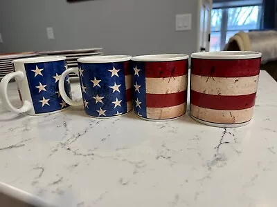 4 Sakura Warren Kimble Colonial Red White Blue American Flag Coffee Mugs • $20