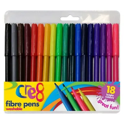 Fibre Pens 18 Colours - Pack Mixed Colour Non Toxic Kids Felt Tips Washable Fun • £2.99