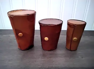 Vintage 1930's German Cocktail Shaker Companion Shot Glass Leather Case Set Of 3 • $25