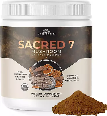 Sacred 7 - Mushroom Extract Powder 2 Oz - Chaga Cordyceps Lions Mane Maitake... • $51.29