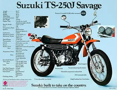 1972 Suzuki Ts-250j Savage Sales Specs Ad/ Brochure  • $12.68