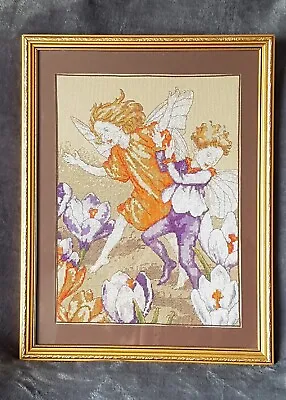 Vintage Fairies Fantasy Cross Stitch Finished 'Crocus Fairies' Tapestry Framed  • £18