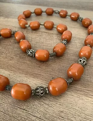 Vintage African Amber Berber Bakelite Silver Necklace • $55.05