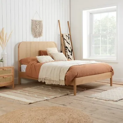 Oak Rattan Bed Margot Oak Rattan Wooden Bed Frame 4ft6 5ft • £494.99