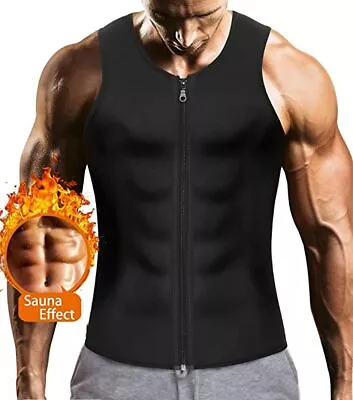 $29.79 • Buy Men Body Shaper Neoprene Tank Top Sauna Sweat Vest Waist Trainer Zipper Vest Gym