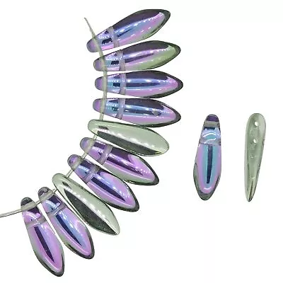 Czech Glass Dagger Drop Beads 5x16mm 2-Hole Crystal Vitrail Light • $4.99