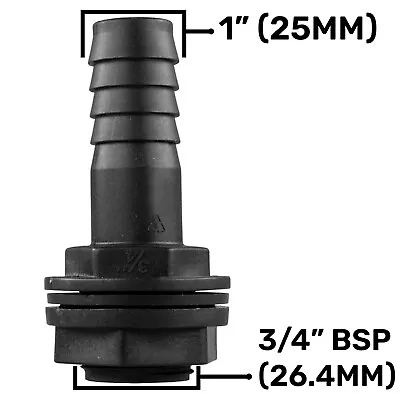 Rain Water Butt Adapter 3/4  BSP - 1  Barb Replacement 25mm Hose Pipe Outlet • £6.79