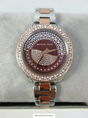 NEW Michael Kors Liliane Pave Glitz Two Tone Rose Gold Silver Watch MK4625 + Box • $148.49