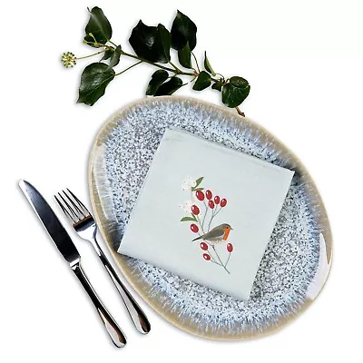 £15.99 • Buy Luxury Linen-Like Set Of 6 Christmas Napkins Robin Berry Grey HUGE 70% DISCOUNT