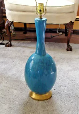 Mid Century Modern Table Lamp Aqua Blue & Green Drip Glaze 3 Way Vintage 30  • $77.95