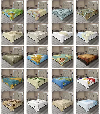 Ambesonne Map Flat Sheet Top Sheet Decorative Bedding 6 Sizes • $29.99
