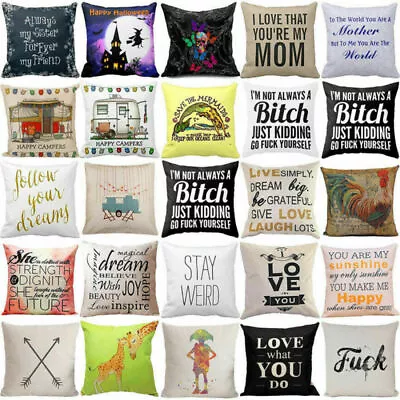 £3.59 • Buy Cushion Cover Vintage Funny Words Cotton Linen Throw  Home Decor Pillow Case