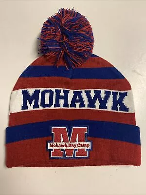 Mohawk Day Camp Knit Hat Pom Pom Red White Blue Cap Ski Snow Warm • $14.99