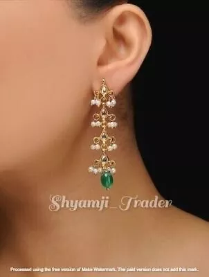 Indian Bollywood Gold Tone Pearl Kundan Earring Ethnic Women Wedding Jewelry Set • $20.78