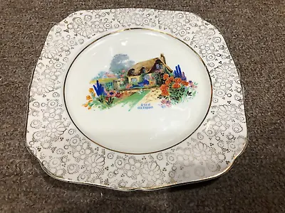 1930's H&K Tunstall Pottery Square Sandwich Plate Gold A Bit Of Old England • £9.95