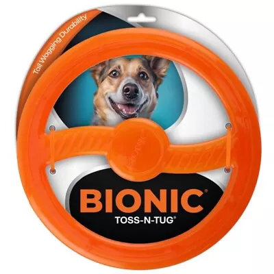 Bionic Dog Toys Toss N Tug Orange Toy For Heavy Duty Fetch Frisbee Disc Ring • $10.95