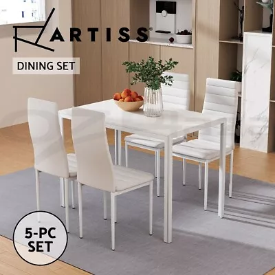 Artiss Dining Chairs And Table Dining Set 4 Chair Set Of 5 Wooden Top White • $169.95