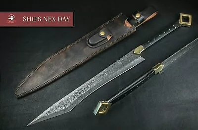 27  Damascus Steel Viking Sword Handmade Combat Sword W/ Leather Sheath Limited • $199.99