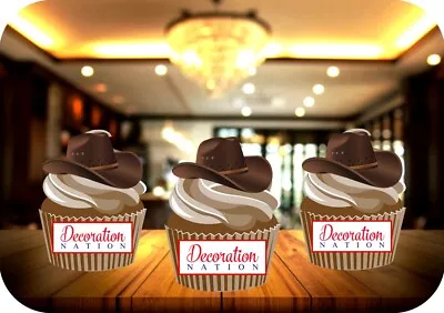 Cowboy Hat - 12 PREMIUM STAND UP Edible Cake Toppers Western Party Horse Fun • £6.49