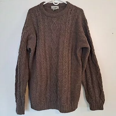 Vintage IRELAND Made LL BEAN Sweater ARAN Irish Wool L FISHERMAN Knit • $65