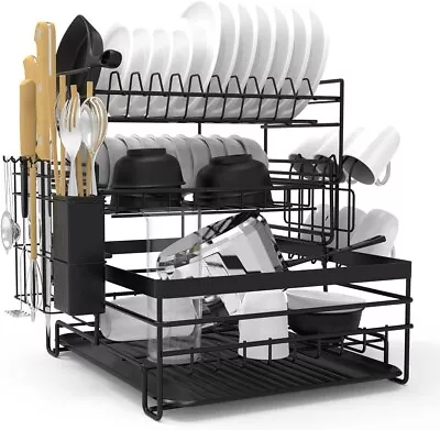 Dish Drainer Rack 3 Tier Large Capacity Drain Board Rack With Drip Tray Detach • $80