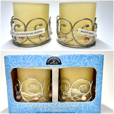 HALLMARK VOTIVE CANDLE HOLDER SET WITH GLASS BEADS Vintage New In Box • $24.74