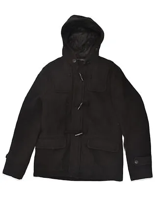 VINTAGE Mens Hooded Duffle Jacket EU 48 Medium Black Polyester BX14 • $25.76