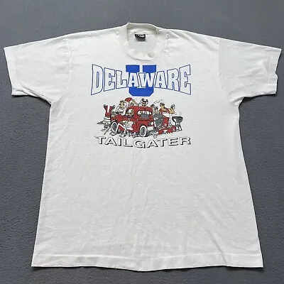 Vintage Delaware Blue Hens Shirt Mens XL White Tailgater Single Stitch 90’s USA • $29.99