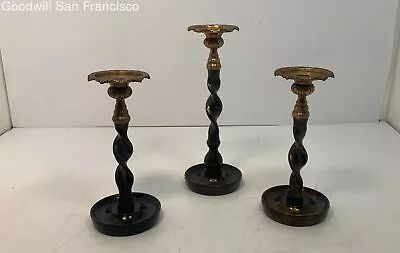 VTG Set Of 3 Maitland-Smith Style Bronze And Brass Barley Twist Candle Holders • $29.99