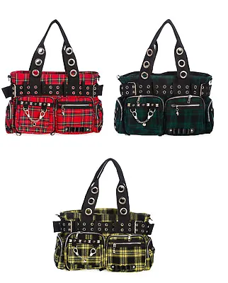 £44.99 • Buy Classic Red Green Tartan Check Studded Handbag Shoulder Bag Gothic Punk Emo