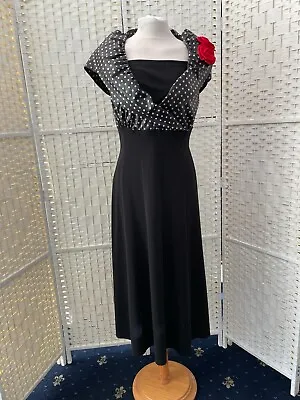 Libra Black Stretch Jersey Satin Spotty Detail Special Occasion Dress Uk 14===== • £26.49