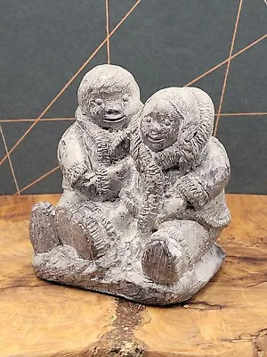 Wolf Original Soapstone Carving Of And Inuit Couple  Signed WE  • £7.99