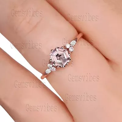 Halo Pink Morganite Ring For Bridal S925 Sterling Silver Art Deco Designer Ring • $90.33