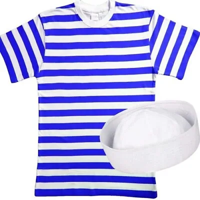 Sailor Blue White Stripe Shirt And Dough Boy Hat 2 PC Men's Sea Sailor Gaultier • £14.49