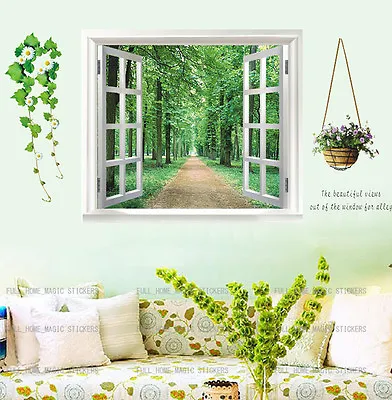 Huge Window 3D Green View Flowers Plant Wall Stickers Art Mural Decal Wallpaper • £6.98