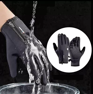 Mens Winter Warm Windproof Waterproof Fleece Lined Thermal Touch Screen Gloves • £5.99