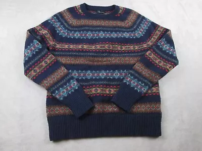 J Crew Nordic Sweater Mens M Lambswool Blue Brown Red Fair Isle • $45.99