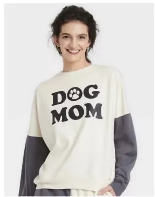 Women's Modernlux Dog Mom Print Sweatshirt Long Sleeve Beige Size XL • $12.50