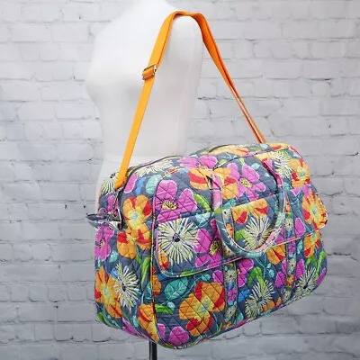 ❤️ VERA BRADLEY Jazzy Blooms Grand Weekender Duffel Gray Orange Floral • $49.99