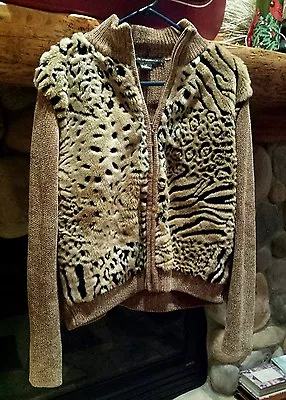 Vintage Leopard Plush Jacket  Zip Designer Original Animal Exotic Safari Coat L • $29.99